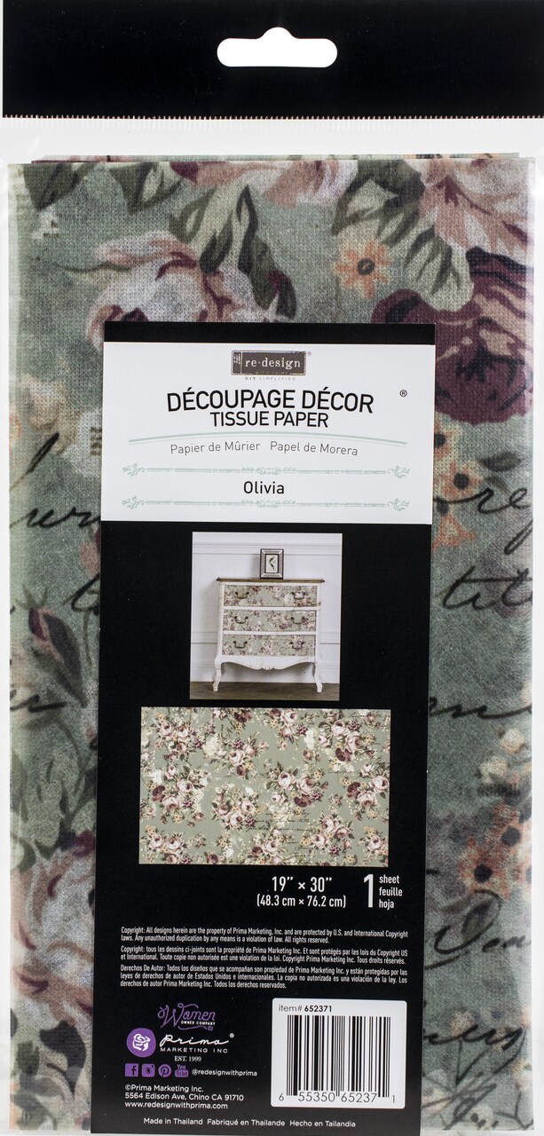 Prima Re-Design Decoupage Decor Tissue Paper 19"X30"-Olivia